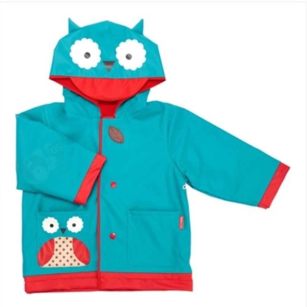 SKIP HOP Kids ZOO Owl  hooded Rain Coat toddler/boys/girls size 3/4 NEW WT